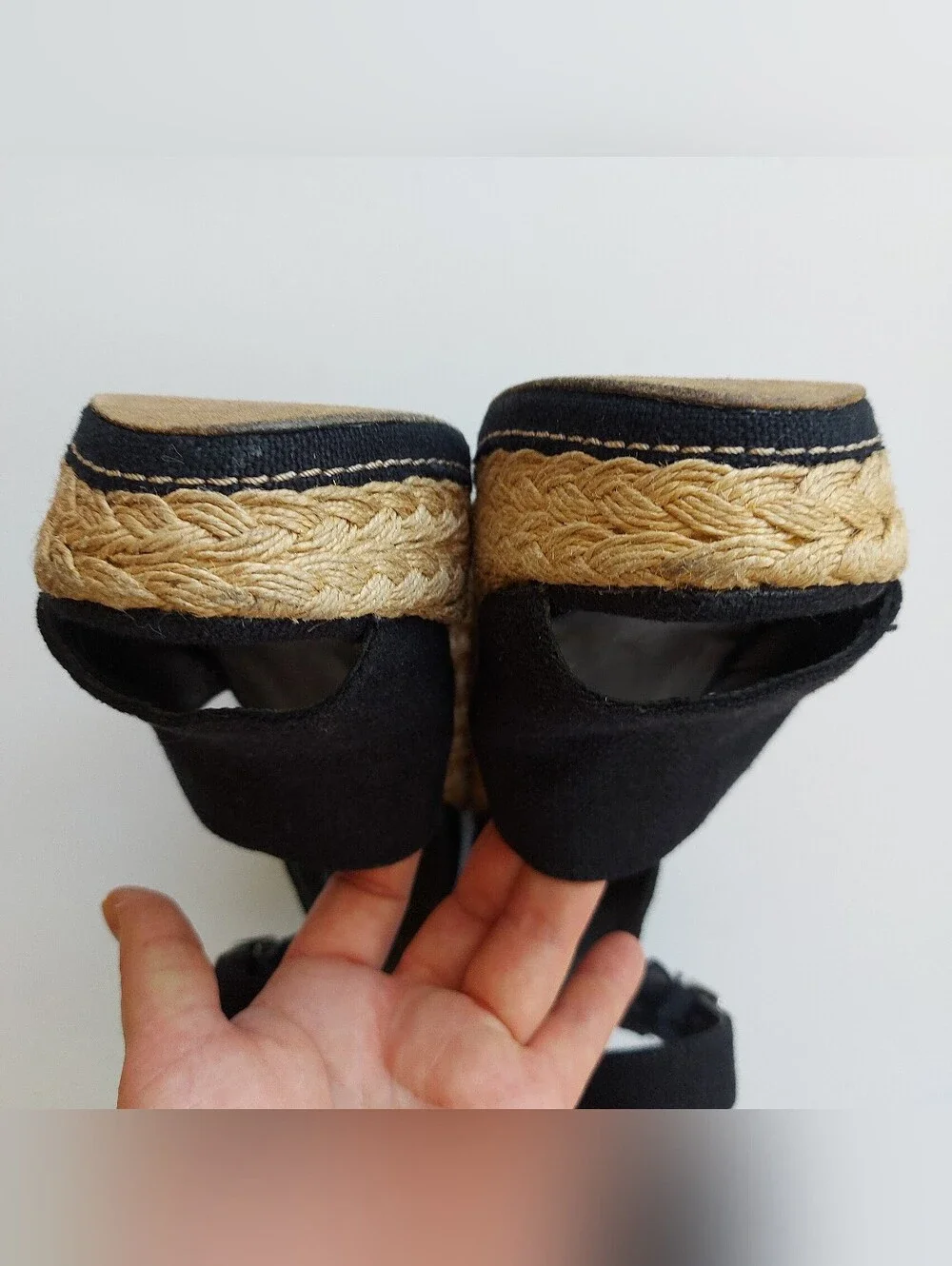 Stuart Weitzman Black Wedge Espadrille Sandals with Ankle Buckle size 6.5